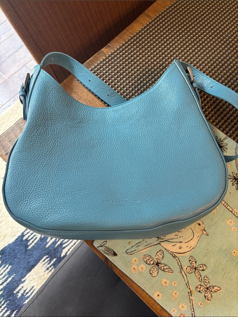 Viola Castellani Light Blue Leather Shoulder Bag -l